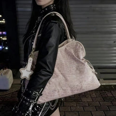 YICKYUE  -  Autumn Winter Embroidered Leopard Print Tote Bag Single Shoulder Star Mirror Pendant Y2K Trendy Women's Handbag Casual Travel