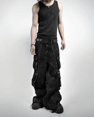 Hearujoy New Gothic Retro Jeans for Men Wide Leg Straight Black Y2k Baggy Jeans Harajuku Hip Hop High Waist Denim Pants Streetwear