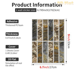 YICKYUE  -  2d Flat | 10/11/12/13 Pcs-Modern Style Gold Imitation Marble Wall Stickers-Tear-Off Sticker-Kitchen Splashback Peel And Stick