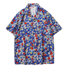 HEARUJOY  -  Mens Short Sleeve Fashion Button Up Shirt Rose Print Casual Button Up Shirt Slim Summer Solid Color Short Sleeve Linen Shirt