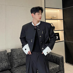 Hearujoy Fashion Korean Spring New Men's Patchwork Jacket Contrast Color Personality Short Style Black Casual Short Jackets