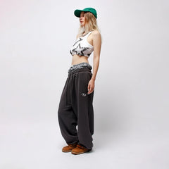 Hearujoy Y2K Retro Sweatpants Trend Double Waisted Skateboard Boxing Pants Hip Hop Men Women Streetwear Unisex Casual Loose Sweatpants