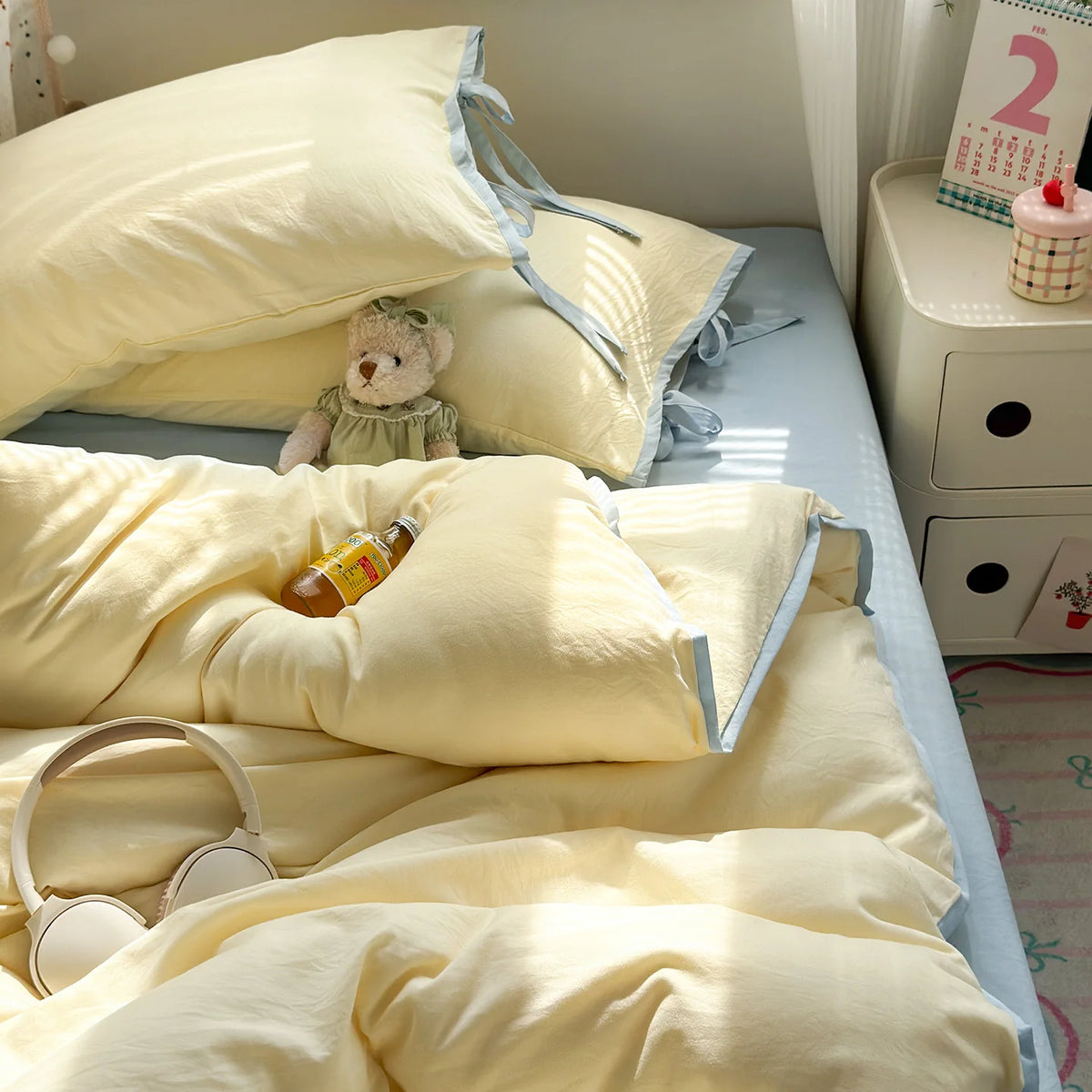 YICKYUE  -  Ins Nordic Bedding Set Simple Style Polka Dot Duvet Cover Set Soft Flat Sheet Single Twin Size Double Bed Sheet Set For Bedroom