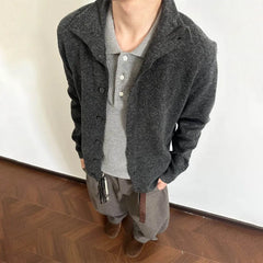 HEARUJOY  -  Autumn Men's Solid Color Cardigan Long-Sleeved Sweater Japanese Retro Fashion Trend Street Loose Casual Niche Men's Tops