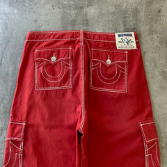 Hearujoy Y2K New Line Embroidered Red Denim Mid Pants American Retro Gothic Jeans Men Street Hip Hop Harajuku Punk Loose Wide Legs Shorts