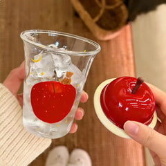 YICKYUE  -  Red Apple Cup Glass Mug With Lid Women High Appearance Household Large Capacity Transparent Coffee Cup