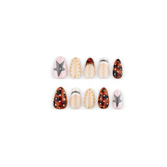 YICKYUE  -  30Pcs False Nails Almond-Shaped Polka Dot Gray-Blue French and Leopard Print Press-On Nails—Perfect As A Gift for Girls