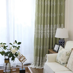 YICKYUE  -  European Milk Embroidery Curtains for Living Dining Room Bedroom French Lace Half Blackout Window Screen Korean Green Custom