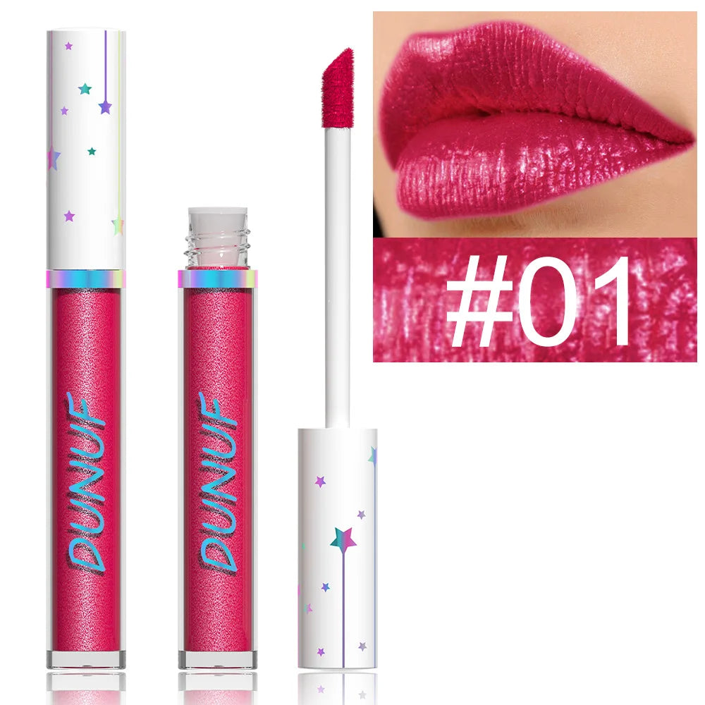 YICKYUE  -  12 Colors Pearlescent Lipstick Diamond Glitter Metallic Lip Gloss Long Lasting Waterproof Lip Glaze Professional Lip Makeup