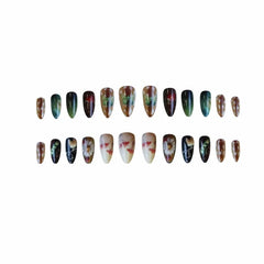YICKYUE  -  24Pcs False Nails Forest Print Almond Shape Butterflies Mushrooms and Polka Dots Press-On Nails—Perfect As A Gift for Girls