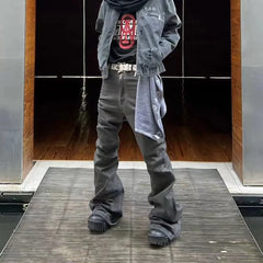 Hearujoy High Street Washed Gray Boot Cut for Men and Women Straight Frayed Casual Baggy Flare Jeans Oversized Loose Denim Trousers
