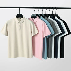 HEARUJOY  -  Man Polo Shirt Solid Summer Casual Polo Shirt Men Short Sleeve Lapel Button Shirt Camisa Polo Colorful Pink Blue White Male