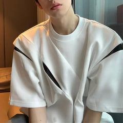 HEARUJOY  -  Brand New Shirt Fashion High Street Top Casual Summer Outfits Black Irregular Pattern O Neck Style Regular Length