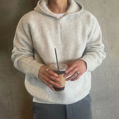 Hearujoy Mens Casual Knitted Hoodie 2024 New Autumn Winter Genderless Loose Soft Comfortable Solid Color Knitted Hooded Sweatshirt Unisex