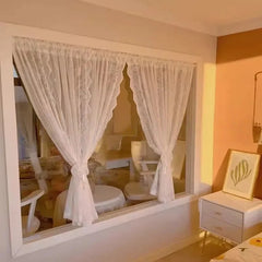 YICKYUE  -  New French Lace Door Curtain Bedroom Partition Kitchen Small Fresh Decoration Gauze Curtain Pastoral Style No Drilling Required