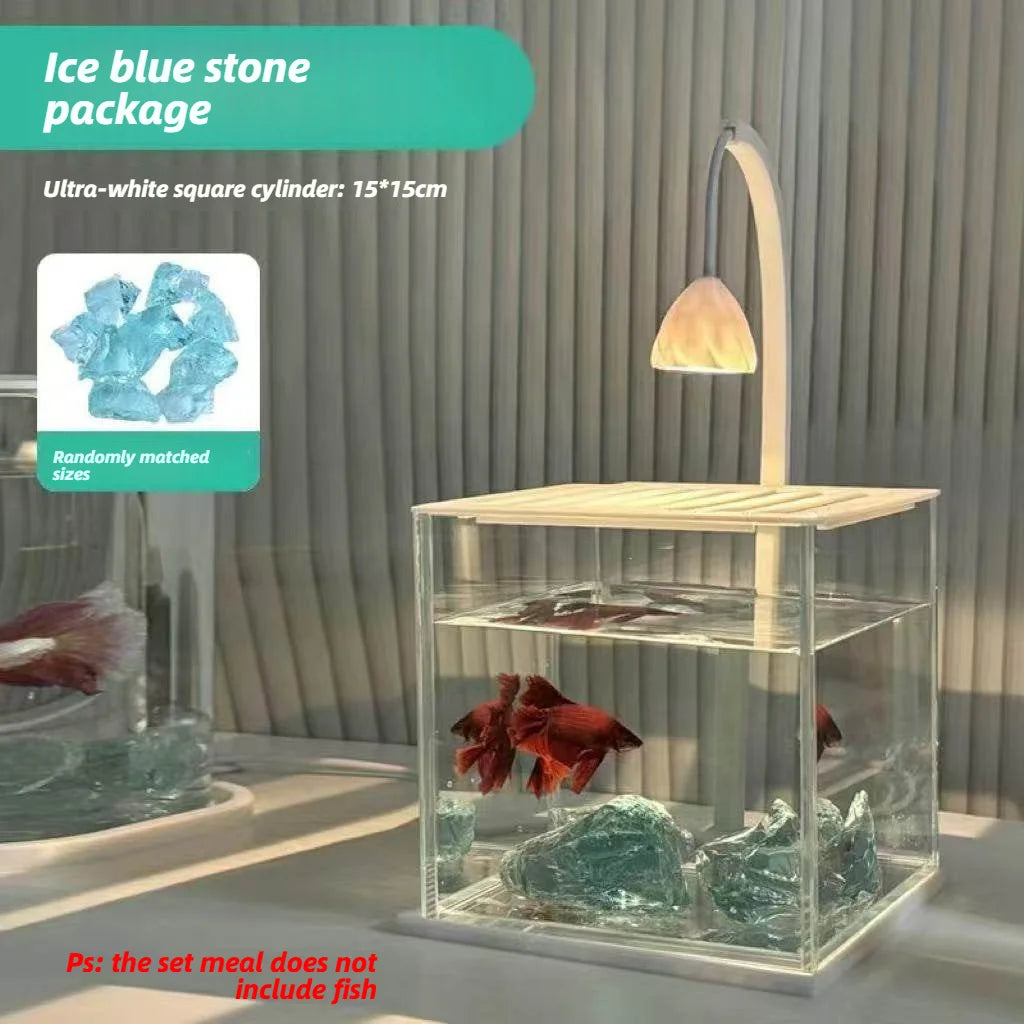 YICKYUE  -  Acrylic Fish Tank Ice Crystal Landscape Desktop Creative Ecological Fighting Fish Tank Complete Set Of Landscape Fish Tank Small