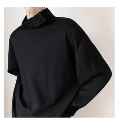 HEARUJOY  -  Fashion Style Spring Autumn New Men's Japanese Simple Sweatshirt Loose Personality Half Turtleneck Bottoming Shirt Male Clothes