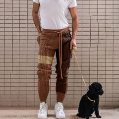 Hearujoy Mens Color Block Casual Knitted Pants Autumn Winter Genderless Fashion Trend American Contrast Color Ribbed Cuff Trousers Unisex