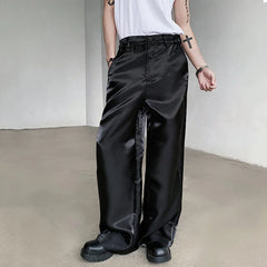 Hearujoy Niche Design Male Glossy Casual Pants Droop Wide Leg Loose Bottom Summer Straight Solid Color Menwear Tide 9C6406