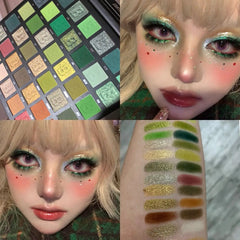 YICKYUE  -  42 Colors Smoked Green Eye Shadow Plate Matte Pearlescent Punk Green Glitter Eyeshadow Halloween Eyes Makeup Palette Christmas