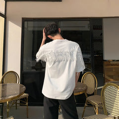 Hearujoy South Korea Street Dress Round neck pullover Short-sleeved T-shirt Men's summer tassel loose casual five-point T-shirt