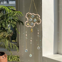 YICKYUE  -  Honeycomb Bee Crystal Sun Catcher Wall Hanging Natural Chip Stones Prism Rainbow Maker Lotus Pendant Window Home Decor Ornaments