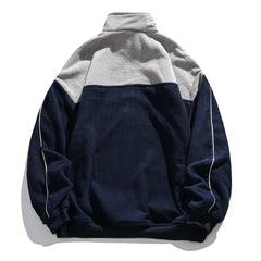 HEARUJOY  -  Autumn Polar Fleece Contrast Sweatshirts For Men Streetwear Patchwork Zipper Half Open Pullover Sweat Shirt Male Clothing