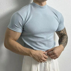 Hearujoy Mens Shaping Slim Knitted T-Shirt Genderless 24 New Fashion Elastic Casual Versatile Comfort Solid Color Short Sleeve Top Unisex