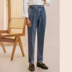 HEARUJOY  -  Fashion Spring Autumn Men Naples Jeans Pants British Styles Waist Buckle Vintage Trousers Business Gentleman Casual Denim Pants