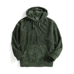 HEARUJOY  -  Men New Hooded Sweatshirts Striped Solid Hoodies Long Sleeve Pullover Loose Fit Pockets Sports Draw String Winter Streetwear