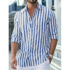 YICKYUE  -  Men's Long Sleeve Striped Button Down Shirt New Fashion Casual Turn Down Collar Top