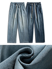 HEARUJOY  -  Summer Men's Lightweight Jeans Korean Fashion Breathable Cotton Drawstring Wide-Leg Baggy Denim Pants Straight Jean Trousers