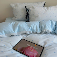 YICKYUE  -  New Cherry Print 100% Cotton Bedding Set Soft Washed Skin-friendly Queen Duvet Cover Set with Bed Sheets Quilt Cover Pillowcases