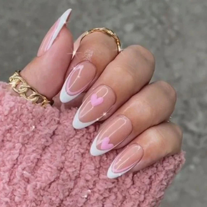 YICKYUE  -  24Pcs Minimalist Fake Nails White French Tip Press On Nails Glossy Medium Almond Shape Full Cover False Nails For Women Girls