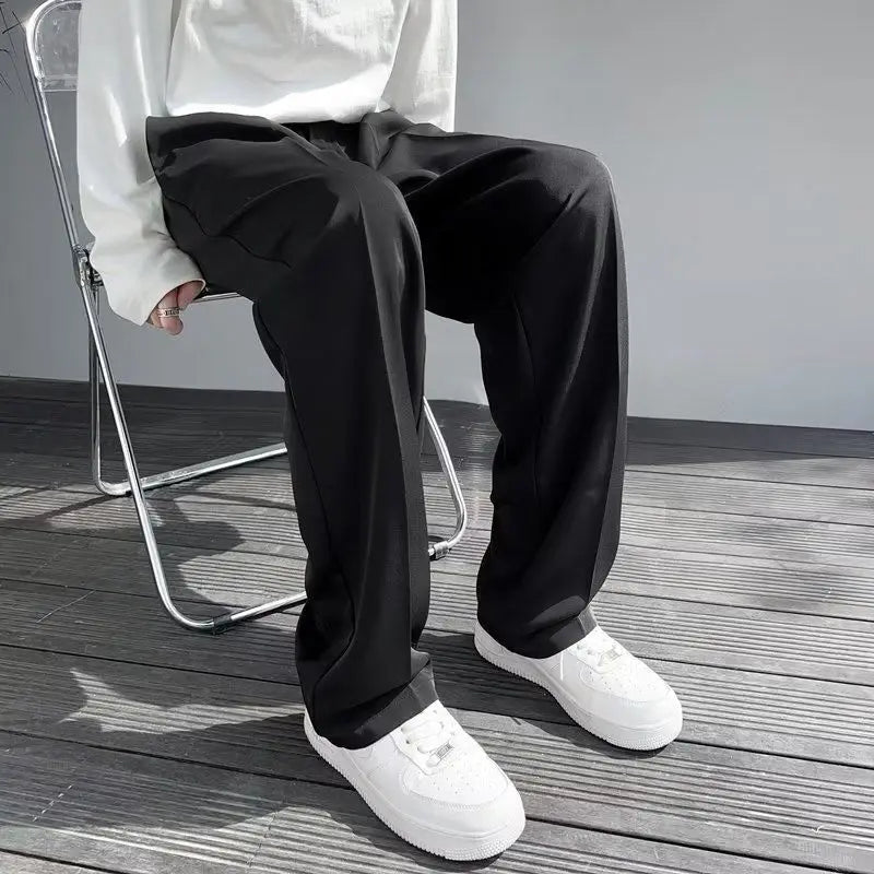 HEARUJOY  -  Men's Clothing Summer Casual Business Pure White Loose Fit Lightweight Draped Ice Silk Straight Wide Leg Dress Pants