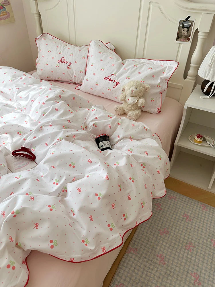 YICKYUE  -  Ins Style Bedding Set Dormitory Bedding Three-Piece Set Floral Print Duvet Cover Sheet Fitted Sheet Soft Polyester Fabric