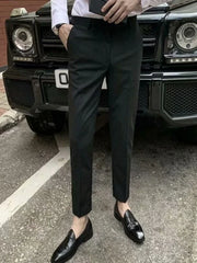 HEARUJOY  -  Men Suit Pants Long Pant Straight Trousers Pockets Splice Slim Fit Striped High Waist Regular Casual Autumn Winter 2025 New