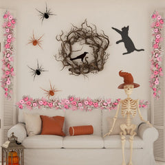 YICKYUE  -  Fall Garland for Mantle 5.7ft Pink Pumpkin Garland Halloween Decorations Decorative Thanksgiving Wreath for Window Fireplace
