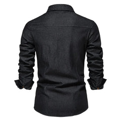 HEARUJOY  -  Shirts Tops Men Shirt Slim Fit Solid Turn Down Collar Full Sleeve Single Breasted Simple Button Casual Splice Regular Top