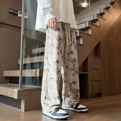 HEARUJOY  -  Corduroy Tie-dye Irregular Pants for Men American Loose Casual Sports Wide-leg Trousers
