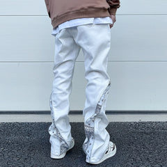 Hearujoy Curve Zipper Cashew Print Patchwork Jeans for Men Straight Black White Y2K Streetwear Casual Baggy Denim Trousers Oversized