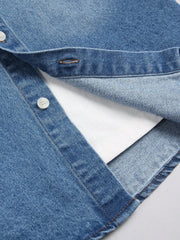 HEARUJOY  -  Men's Blue Denim Short-Sleeve Shirt for Spring/Summer, Casual, Wrinkle-Resistant, and Stain-Resistant