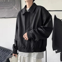 Hearujoy Korean Fashion Solid Color Y2k Jacket Men Autumn And Winter High-End Trend Short Shoulder Pad American High Street Pilot Jacket
