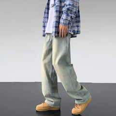 Hearujoy Retro Straight Jeans Men Korean Streetwear Denim Pants Y2k Jeans for Men Clothing Autumn Loose Casual Jeans Mopping Trousers