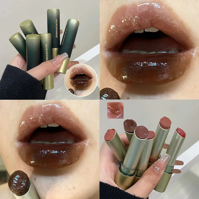 YICKYUE  -  Mirror Water Gloss Lip Glaze Brown Plumping Jelly Lip Gloss Long-lasting Non Stick Cup Lip Makeup Cosmetics