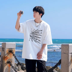 HEARUJOY  -  T Shirt Oversized Cotton For Men White 5XL Men's Letter Print T-shirts Men Casual Wear Summer Tee Shirts Big Size Clothing