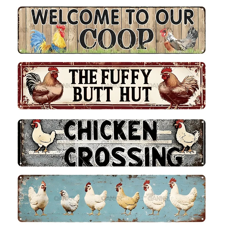 YICKYUE  -  2D Flat, 4pcs Retro Chicken Coop & Farmyard Humor Metal Sign Set, Rustic Farmhouse Decorative Plaque & Ornament,Poultry Owners