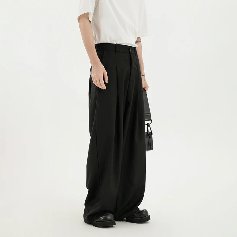 HEARUJOY  -  Grey Suit Pants Men Oversized Fashion Black Dress Pants Men Korean Loose Wide Leg Pants Mens Office Formal Trousers M-3XL