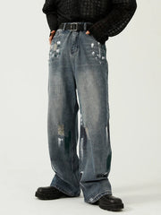 Hearujoy Oversize Graphic Jeans Y2k Men Ripped Jeans Pants With Print Blue Denim Trousers Male Punk Japanese Streetwear Hip Hop