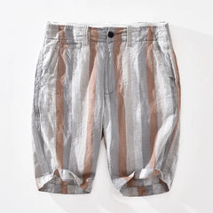 HEARUJOY  -  Streetwear Contrast Striped Linen Short Pants Horizontal Comfortable Summer Casual Mens Straight Tube Loose Capris Beach Shorts